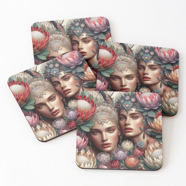Item preview, Protea Goddesses | Floral WLW Portrait | Botanical Art Nouveau Couple designed and sold by IRON SIREN.