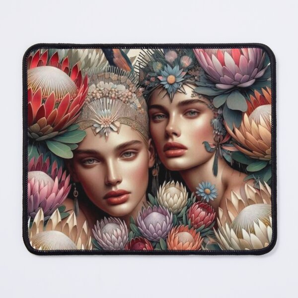 Item preview, Protea Goddesses | Floral WLW Portrait | Botanical Art Nouveau Couple designed and sold by IRON SIREN.