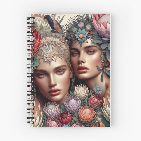 Item preview, Protea Goddesses | Floral WLW Portrait | Botanical Art Nouveau Couple designed and sold by IRON SIREN.