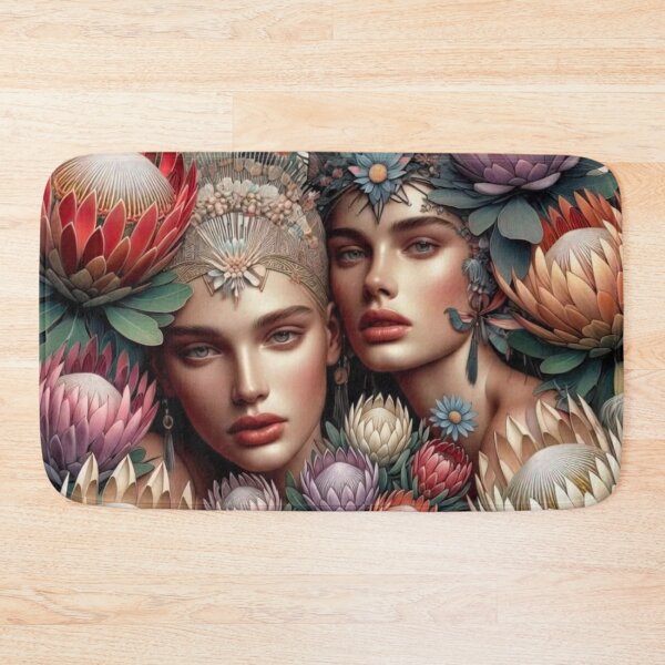 Item preview, Protea Goddesses | Floral WLW Portrait | Botanical Art Nouveau Couple designed and sold by IRON SIREN.