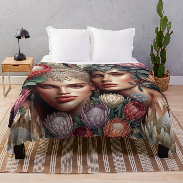 Item preview, Protea Goddesses | Floral WLW Portrait | Botanical Art Nouveau Couple designed and sold by IRON SIREN.