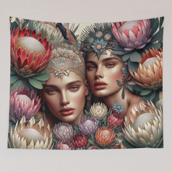 Item preview, Protea Goddesses | Floral WLW Portrait | Botanical Art Nouveau Couple designed and sold by IRON SIREN.
