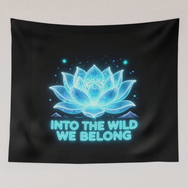 Item preview, Into The Wild We Belong | Blue Neon Flower on Black Background designed and sold by DervoTeck2767.