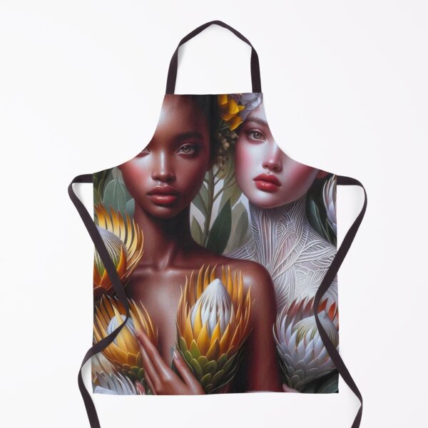 Artikelvorschau, Goldene Protea-Göttinnen | Botanische Kunst zwischen zwei Frauen unterschiedlicher Herkunft | Lesbisches Paar (schwarz-weiß) entworfen und verkauft von IRON SIREN.