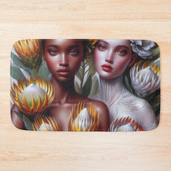 Item preview, Golden Protea Goddesses | Interracial WLW Botanical Art | Black White Lesbian Couple designed and sold by IRON SIREN.