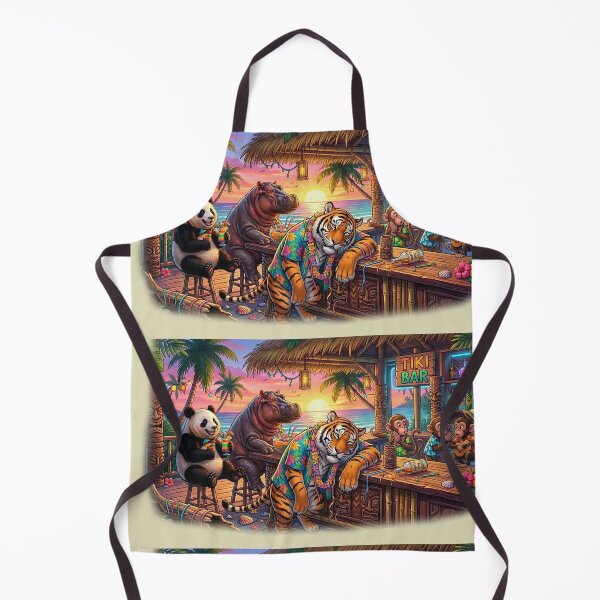 Item preview, Funny Tropical Animal Bar Party – Tiger, Panda & Hippo Hawaiian Beach Sunset designed and sold by mikemuchu.