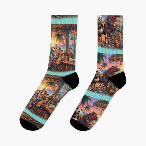 Item preview, Funny Tropical Animal Bar Party – Tiger, Panda & Hippo Hawaiian Beach Sunset designed and sold by mikemuchu.