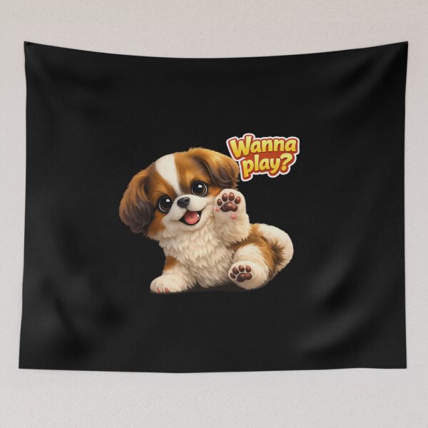 Item preview, Wanna Play Cute Japanese Chin Puppy designed and sold by miraldymelody.