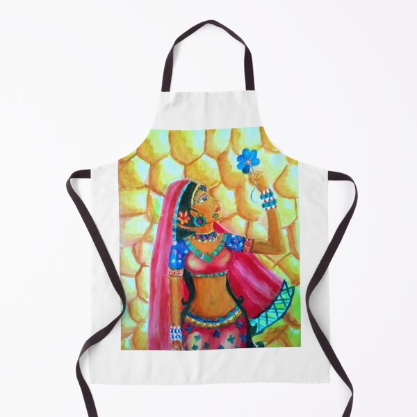Aperçu de l'œuvre Art mural fantastique indien traditionnel représentant une belle jeune fille brune et des fleurs bleues créée et vendue par Shukasya-Arts.
