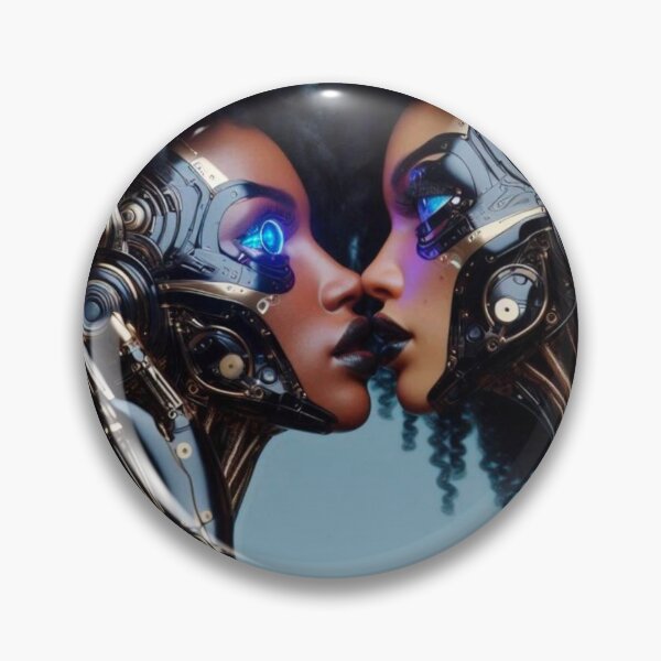 Item preview, Afrofuturism Cyborg Love | WLW Robot Couple Kiss | Sci Fi Black Lesbian Art designed and sold by IRON SIREN.