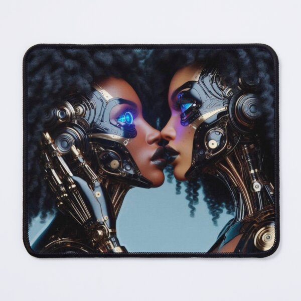 Item preview, Afrofuturism Cyborg Love | WLW Robot Couple Kiss | Sci Fi Black Lesbian Art designed and sold by IRON SIREN.
