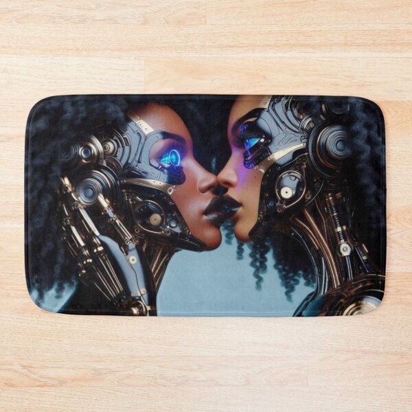 Item preview, Afrofuturism Cyborg Love | WLW Robot Couple Kiss | Sci Fi Black Lesbian Art designed and sold by IRON SIREN.