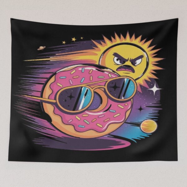 Item preview, Cute Cartoon Space Donut Escaping Angry Summer Sun Art designed and sold by DailySparks.
