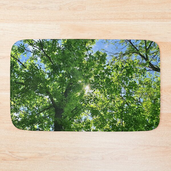 Item preview, Sunlight Through Tree Canopy – Looking Up at Green Leaves and Blue Sky Art - Romania designed and sold by MSMPrintDesign.