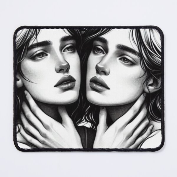 Item preview, Mirror WLW Sketch | Dark Romance Pencil Art | Black White Lesbian Couple designed and sold by IRON SIREN.