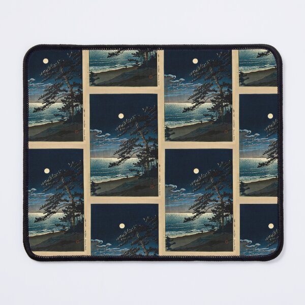 Aperçu de l'œuvre Lune printanière sur la plage de Ninomiya par Hasui Kawase | Affiche japonaise au clair de lune | Impression japonaise nocturne sur la côte créée et vendue par artofuniverse.