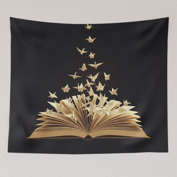 Item preview, Wings of Wisdom: Origami Cranes Rising from an Open Book designed and sold by TheDenimArt.