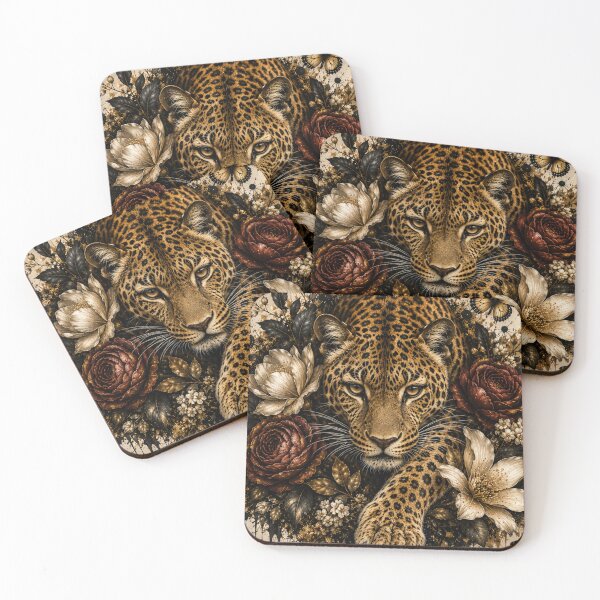 Item preview, Majestic Leopard with Floral Bouquet | Boho Wildlife Art designed and sold by GalleryPeak.
