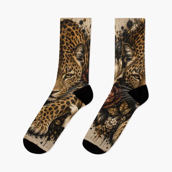 Item preview, Majestic Leopard with Floral Bouquet | Boho Wildlife Art designed and sold by GalleryPeak.