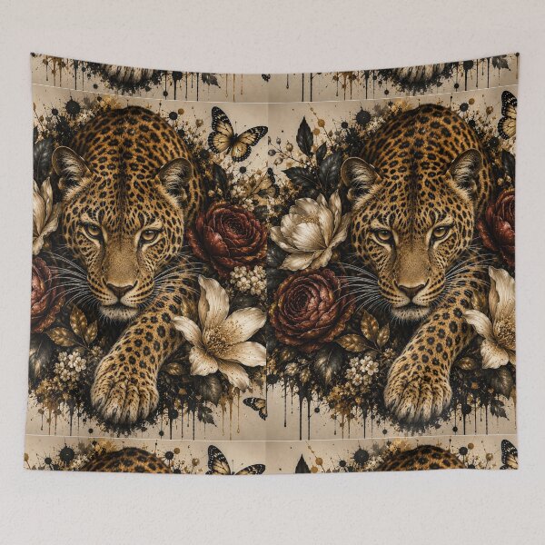 Item preview, Majestic Leopard with Floral Bouquet | Boho Wildlife Art designed and sold by GalleryPeak.