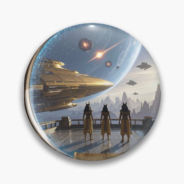 Item preview, Ancient Egyptian Figures Overlooking a Futuristic Space Ship Through a Window of Stars and Hieroglyphs designed and sold by LisaMise.