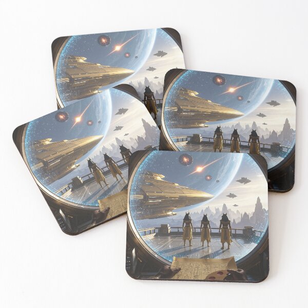 Item preview, Ancient Egyptian Figures Overlooking a Futuristic Space Ship Through a Window of Stars and Hieroglyphs designed and sold by LisaMise.
