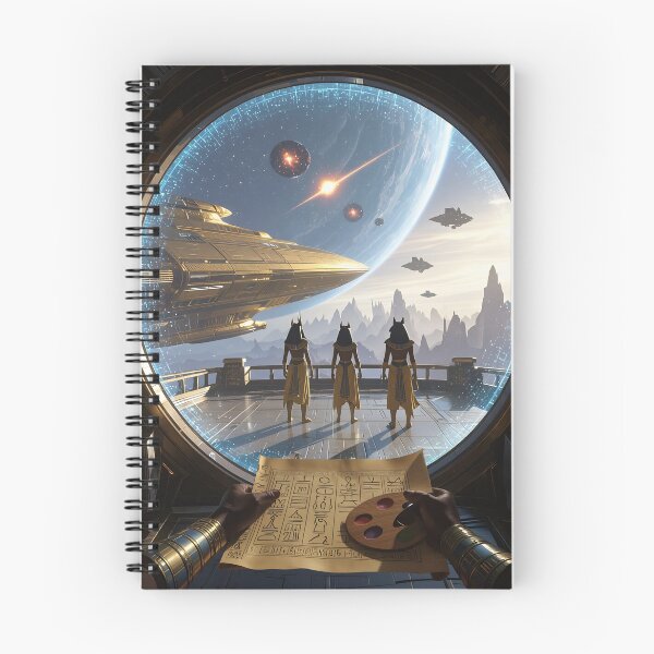 Item preview, Ancient Egyptian Figures Overlooking a Futuristic Space Ship Through a Window of Stars and Hieroglyphs designed and sold by LisaMise.
