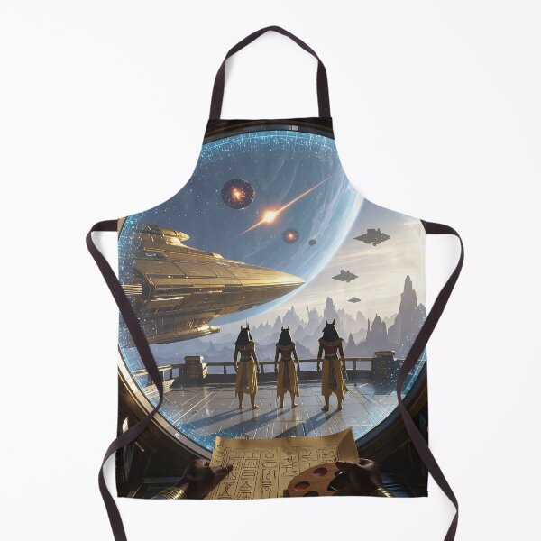Item preview, Ancient Egyptian Figures Overlooking a Futuristic Space Ship Through a Window of Stars and Hieroglyphs designed and sold by LisaMise.
