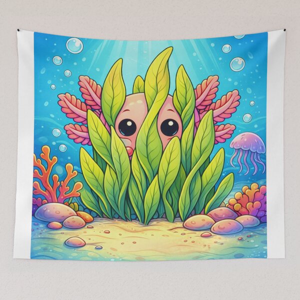 Item preview, Cute Axolotl Hiding in Reeds - Kawaii Underwater Creature designed and sold by ImagineNature.