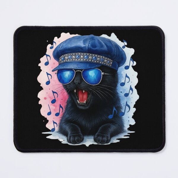 Item preview, Sassy Sasha Singing Cat with Sunglasses and Blue Cap (black) designed and sold by Pioneer Spirit Market.