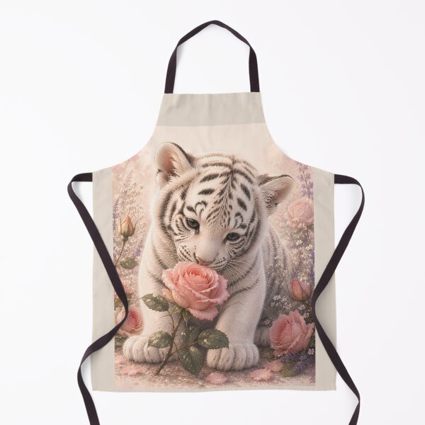 Item preview, White Tiger Cub Smelling a Pink Rose designed and sold by ManJiangHong.