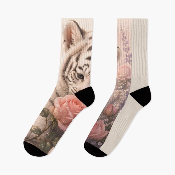 Item preview, White Tiger Cub Smelling a Pink Rose designed and sold by ManJiangHong.