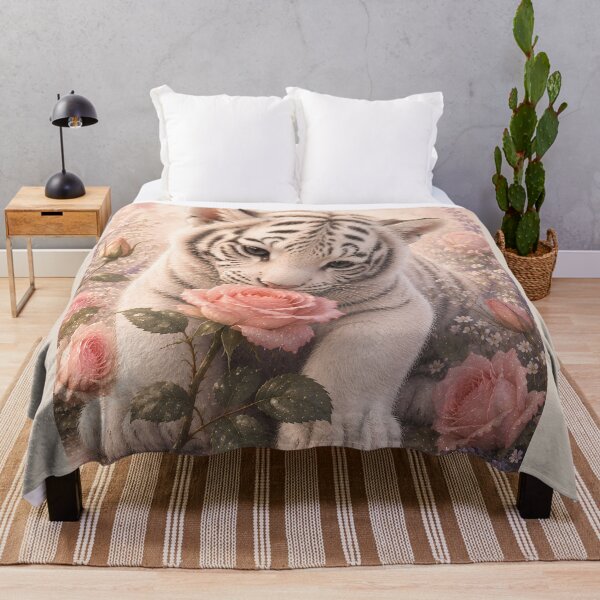 Item preview, White Tiger Cub Smelling a Pink Rose designed and sold by ManJiangHong.