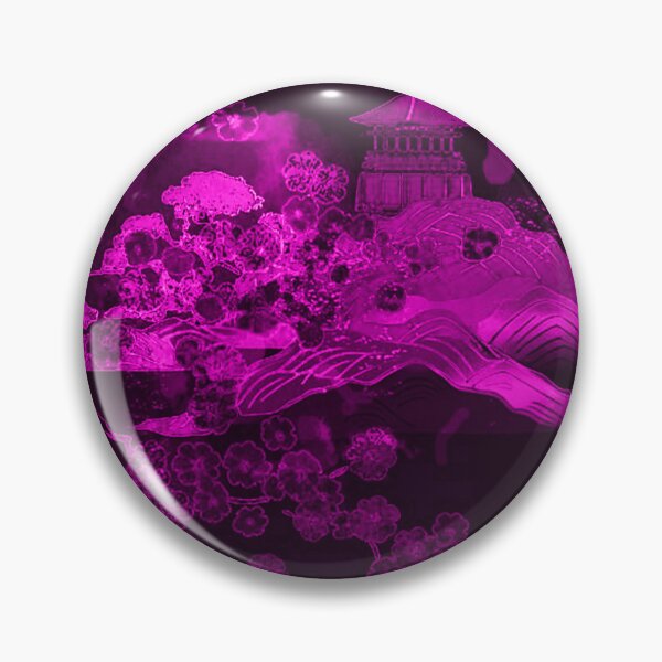 Item preview, Neon Sakura Dreamscape – Magenta Night Pagoda Art IV designed and sold by BatNature.