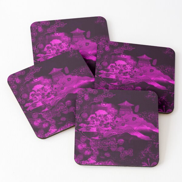 Item preview, Neon Sakura Dreamscape – Magenta Night Pagoda Art IV designed and sold by BatNature.