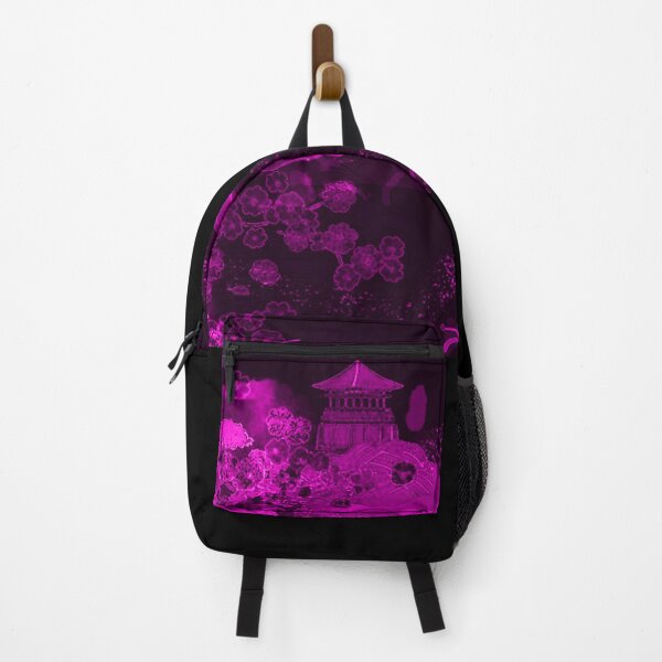 Item preview, Neon Sakura Dreamscape – Magenta Night Pagoda Art IV designed and sold by BatNature.