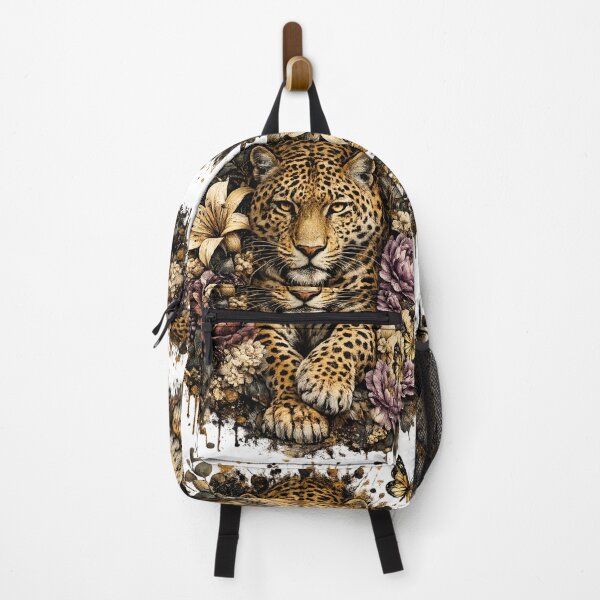 Item preview, Luxury Leopard with Flowers | Dark Floral Wildlife Art designed and sold by GalleryPeak.