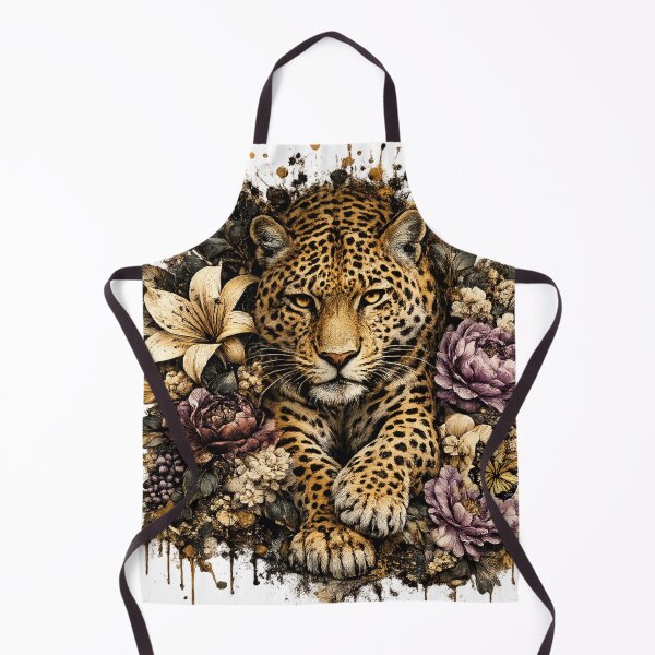 Item preview, Luxury Leopard with Flowers | Dark Floral Wildlife Art designed and sold by GalleryPeak.
