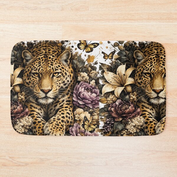 Item preview, Luxury Leopard with Flowers | Dark Floral Wildlife Art designed and sold by GalleryPeak.
