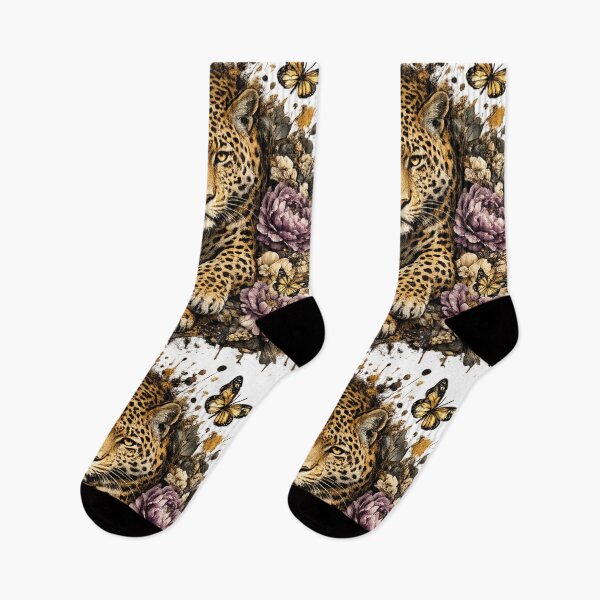 Item preview, Luxury Leopard with Flowers | Dark Floral Wildlife Art designed and sold by GalleryPeak.