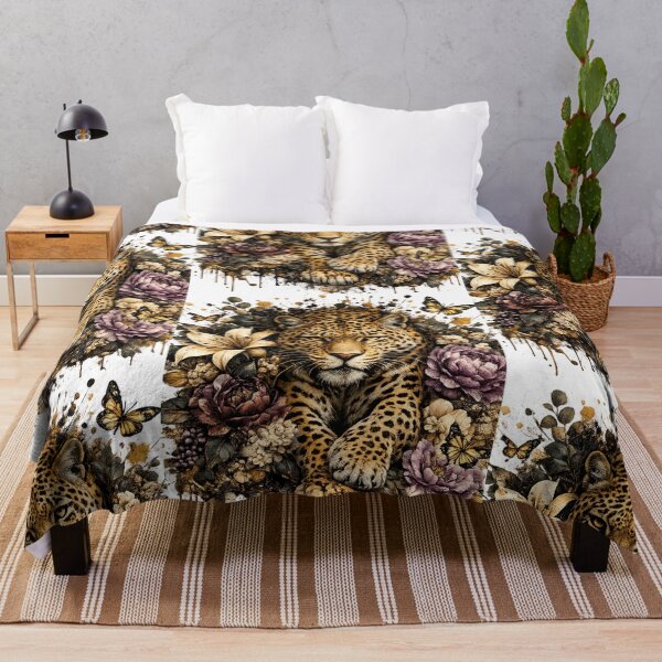 Item preview, Luxury Leopard with Flowers | Dark Floral Wildlife Art designed and sold by GalleryPeak.