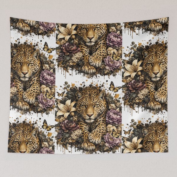 Item preview, Luxury Leopard with Flowers | Dark Floral Wildlife Art designed and sold by GalleryPeak.