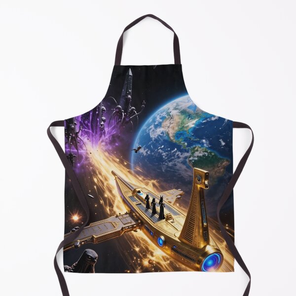 Item preview, Golden Spaceship Approaches Earth Amid Alien Invasion With Dark Obelisks and Cosmic Energy designed and sold by LisaMise.