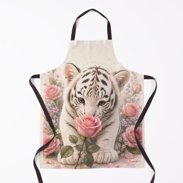 Item preview, White Tiger Cub Smelling a Pink Rose designed and sold by ManJiangHong.
