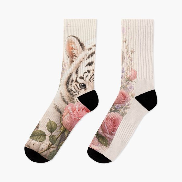 Item preview, White Tiger Cub Smelling a Pink Rose designed and sold by ManJiangHong.