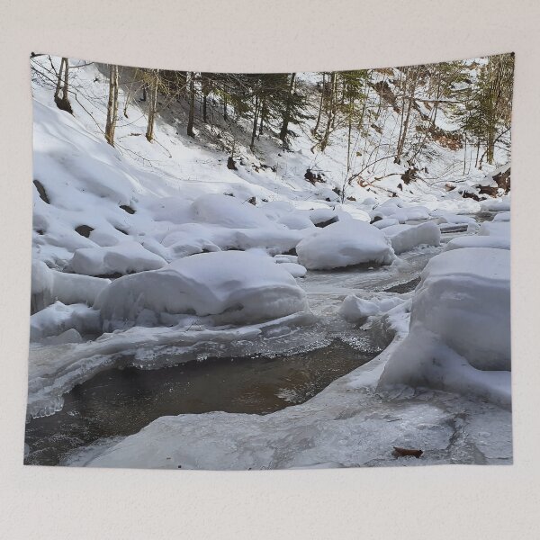 Item preview, Winter Mountain River – Frozen Stream Scenic Nature Landscape from Romania designed and sold by MSMPrintDesign.
