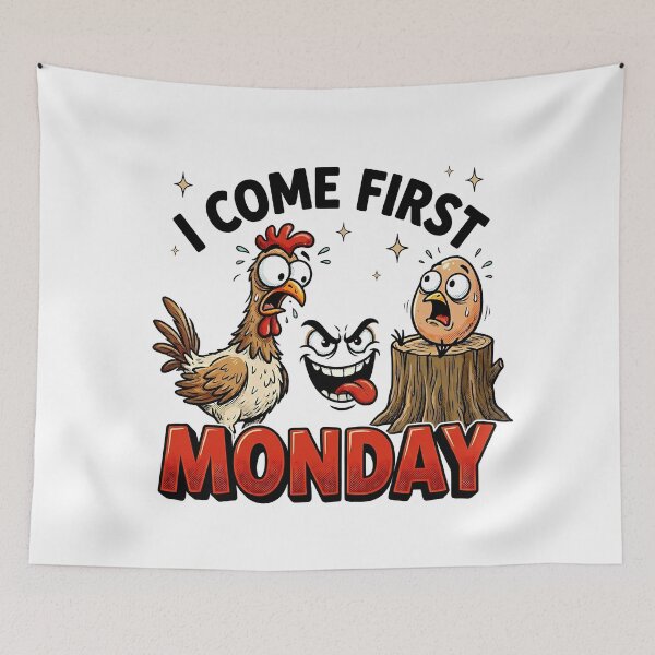 Item preview, Monday Comes First - Funny Chicken and Egg Paradox Comic designed and sold by Abderraim.