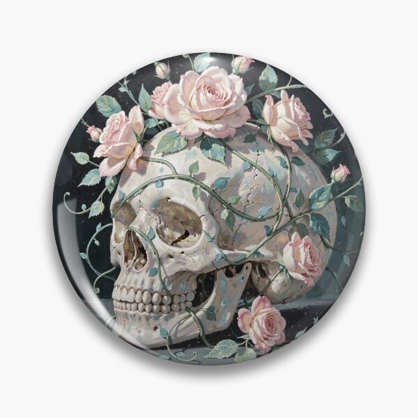 Item preview, Elegant Skull with Pink Roses designed and sold by ZinouStyles.