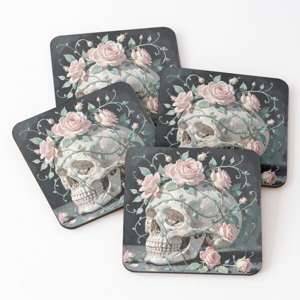 Item preview, Elegant Skull with Pink Roses designed and sold by ZinouStyles.