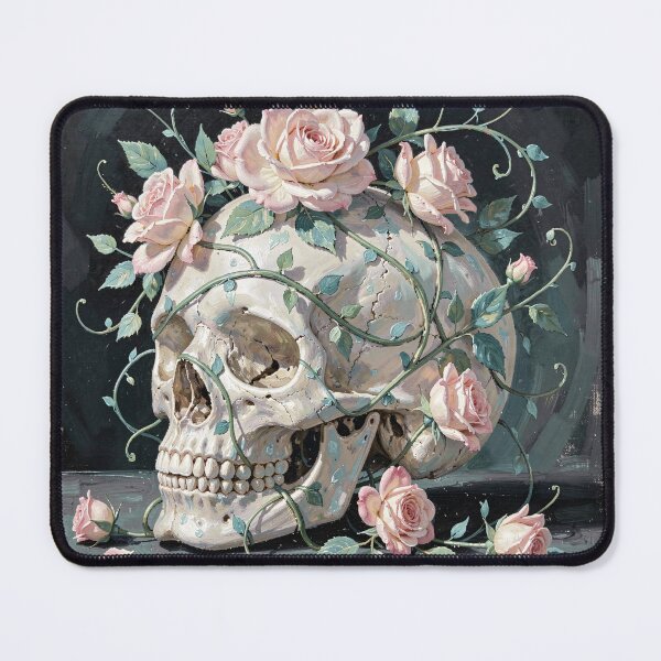 Item preview, Elegant Skull with Pink Roses designed and sold by ZinouStyles.